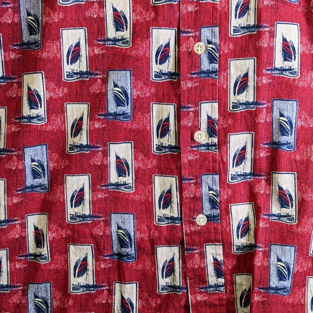 Natural Issue Button Up SHIRT Red Blue Sail Boat Print Mens size XL Cotton - Picture 5 of 11